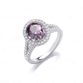 Silver CZ & Amethyst Two Row Shoulder Solitaire Ring