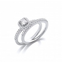 Silver CZ Princess Halo Solitaire Riing