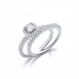 Silver CZ Princess Halo Solitaire Riing