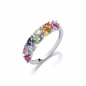 Silver Multicolour Gemstone Half Eternity Ring