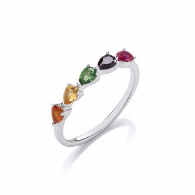 Silver Multicolour Gemstone Half Eternity Ring