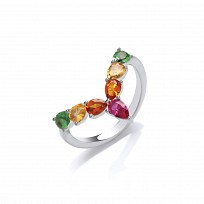 Silver Multicolour Gem Wishbone Ring