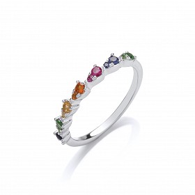 Silver Multicolour Gemstone Half Eternity Ring