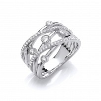 Silver CZ Multi Row Crossover Ring
