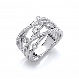Silver CZ Multi Row Crossover Ring