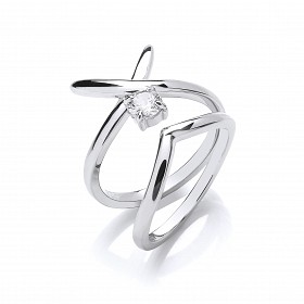 Silver CZ Kiss Ring Set