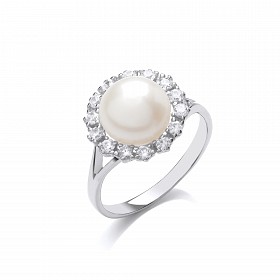 Silver CZ & Fresh Water Pearl Ladies Ring