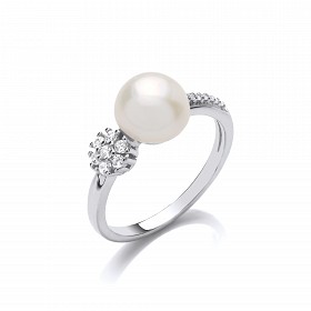 Silver CZ & Fresh Water Pearl Ladies Ring