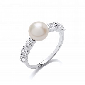 Silver CZ & Fresh Water Pearl Ladies Ring
