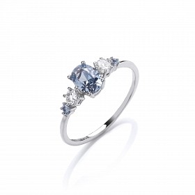925 Sterling Silver Blue Spinal & CZ Fancy Ring