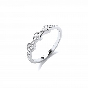 925 Sterling Silver CZ Three Hearts Fancy Ring
