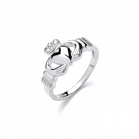 925 Sterling Silver Rhodium Plated Claddagh Ring