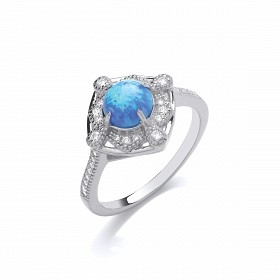 Silver CZ & Opal Ladies Fancy Ring