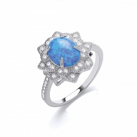 Silver CZ & Opal Ladies Fancy Ring