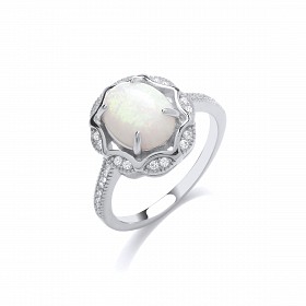 Silver CZ & Opal Fancy Ring