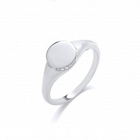 Silver Oval Signet Ring With CZ Edges