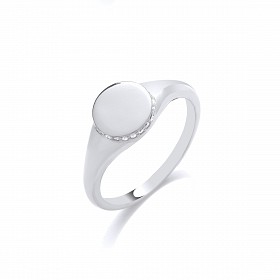 Silver Oval Signet Ring With CZ Edges