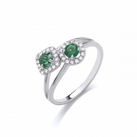 Silver CZ & Emerald Crossover Fancy Ring