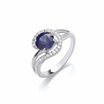 Silver CZ & Sapphire Fancy Ladies Ring