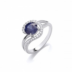 Silver CZ & Sapphire Fancy Ladies Ring