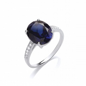 Silver CZ & Sapphire Ladies Fancy Ring