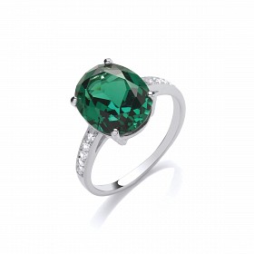 Silver CZ & Emerald Fancy Solitaire Ring