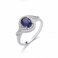 Silver CZ & Sapphire Fancy Ladies Ring