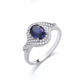 Silver CZ & Sapphire Fancy Ladies Ring