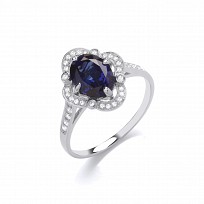 Silver CZ & Sapphire Fancy Ladies Ring