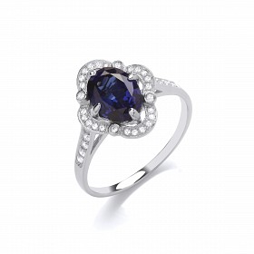 Silver CZ & Sapphire Fancy Ladies Ring
