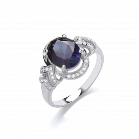 Silver CZ & Sapphire Ladies Ring