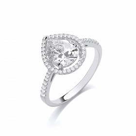 Silver CZ Pear Drop Fancy Ring