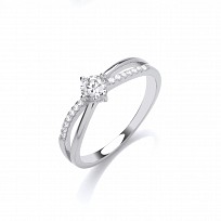 Silver CZ Crossover Solitaire Ring