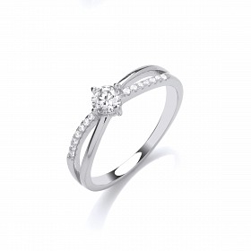 Silver CZ Crossover Solitaire Ring