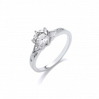 Silver Rhodium Plated Fancy Solitaire Ring
