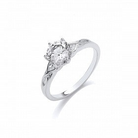 Silver Rhodium Plated Fancy Solitaire Ring