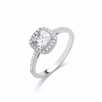 Silver Rhodium Plated Solitaire Cluster Ring