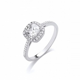 Silver Rhodium Plated Solitaire Cluster Ring