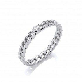 Silver Single CZ Chain Link Fancy Ring
