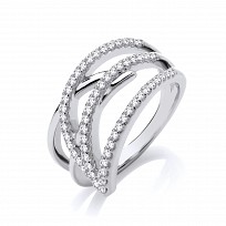 Silver CZ Petal Crossover Fancy Ring
