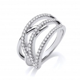 Silver CZ Petal Crossover Fancy Ring