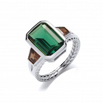 Silver Emerald & Garnet CZ Fancy Ring