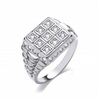 Silver CZ Gents Signet Ring With Watch Strap Design