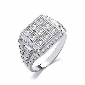 Silver CZ Gents Signet Ring With Watch Strap Design
