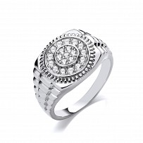 Silver CZ Gents Round Signet Ring With Watch Strap Design