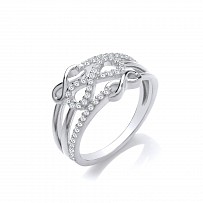 Silver CZ Triple Infinity Multi Row Ladies Ring
