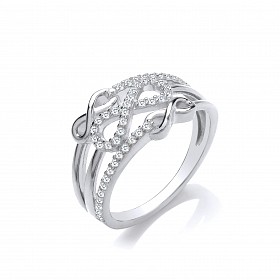 Silver CZ Triple Infinity Multi Row Ladies Ring