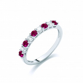 Silver CZ & Ruby Half Eternity Ring