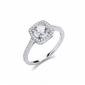 Silver CZ Square Cluster 2ct Ring