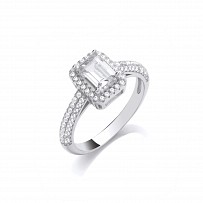 Silver CZ Emerald Cut Solitaire Ring